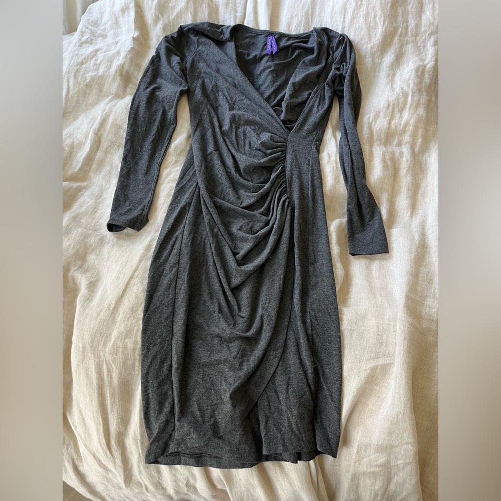 Seraphine Maternity Charcoal Gray Ruched Long-Sleeve Wrap Dress